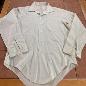 VINTAGE Brent Sanforized Plus Men Sz Large Green Button Front Shirt Poly Cotton